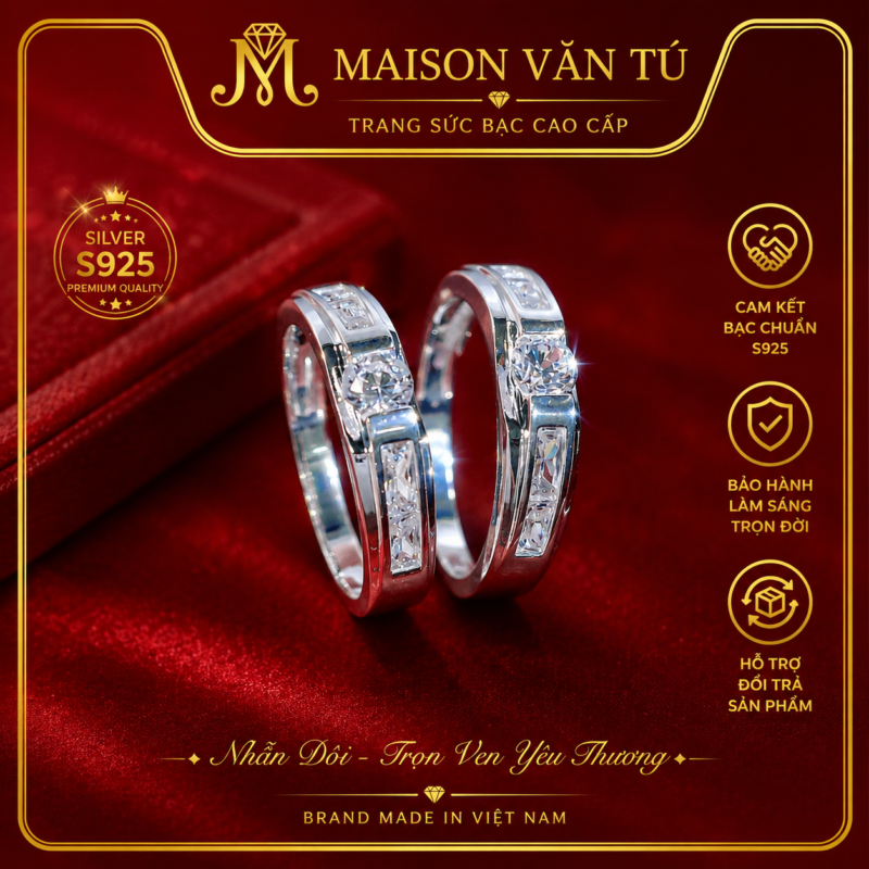 Nhẫn đôi bạc ý cao cấp 433252