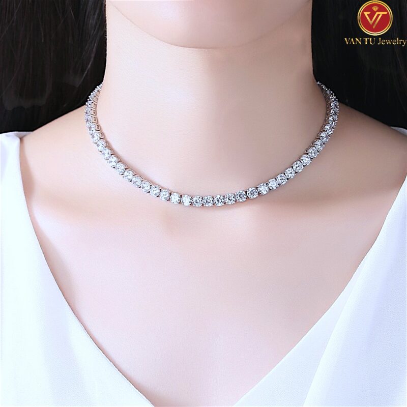 dây chuyền full đá 6-5-4(mm) dạng ôm cổ phủ vàng trắng 18k  73727