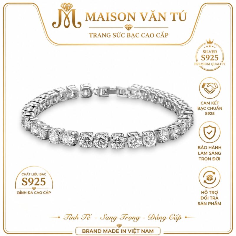 Lắc tay bạc full đá 6-5-4-3(mm) phủ vàng trắng 18k MS77283