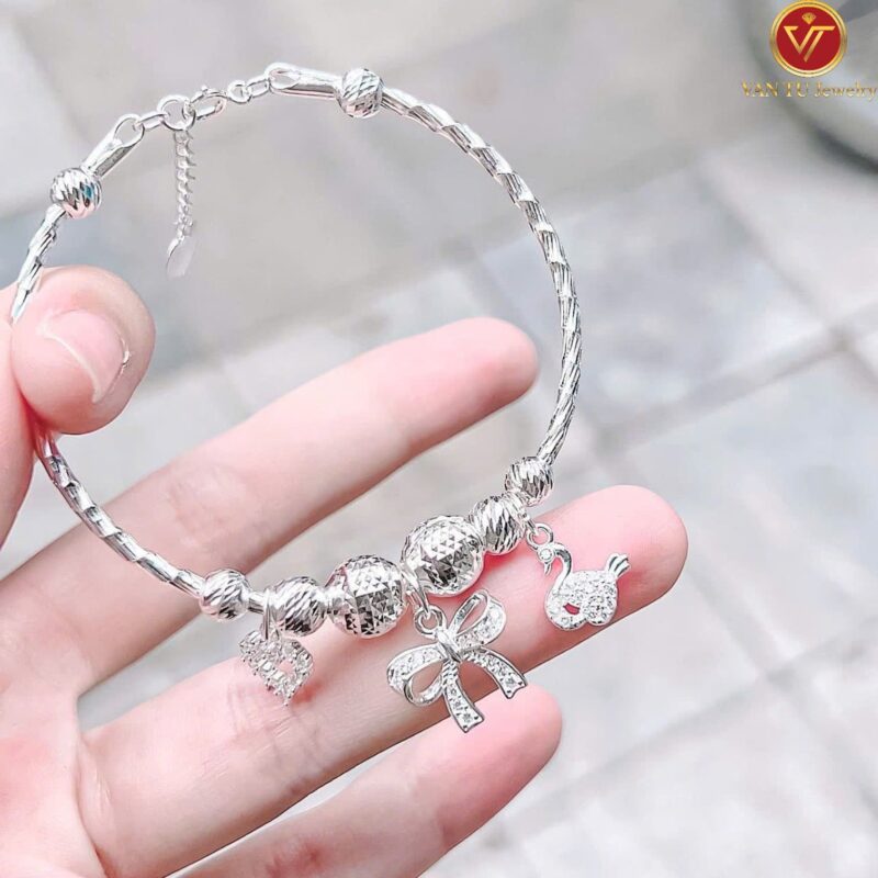 Vòng tay bạc (s925) mix charm nơ dễ thương 838748