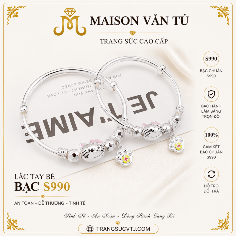 Lắc tay bạc nguyên chất cho bé s990 B999360