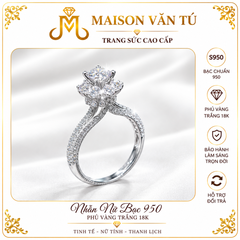 Nhẫn bạc cao cấp xi kim(phủ vàng trắng 18k) Lx7776
