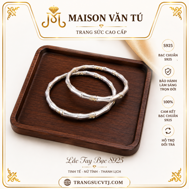 Lắc tay đốt trúc may mắn bạc s925 hàng nhập 9937